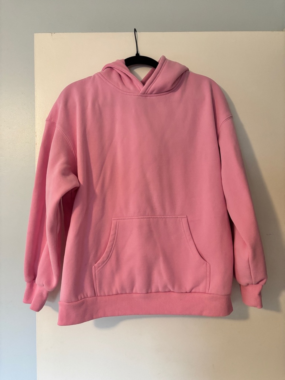 Relaxed Pink Hooded Pullover Sweatshirt